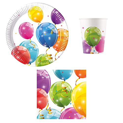Procos DY10273859 - Sparkling Ballon Party Set Small, Teller, Servietten und Becher, Tischdeko, Geburtstagsdekoration von Procos