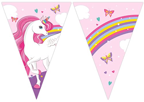 Procos 93763 - Flaggenbanner Unicorn Rainbow Colors, FSC® Mix, Hängedekoration, Girlande, Geburtstag, Mottoparty von Procos