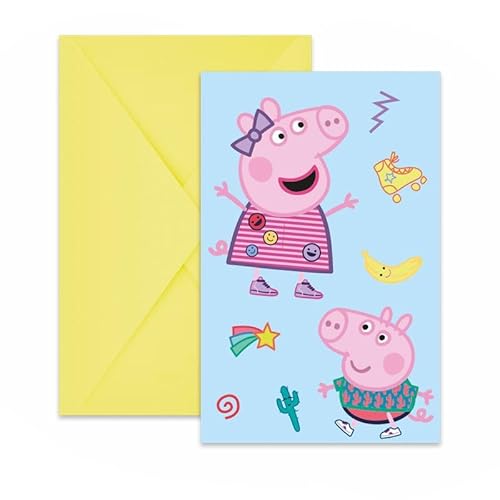 Procos - Einladungen mit Umschlag Peppa Pig Messy Play aus FSC-Papier, 6 Stück, PR94113 von Procos
