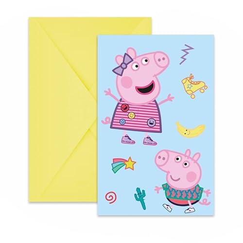 Procos - Einladungen mit Umschlag Peppa Wutz Messy Play aus FSC-Papier, 6 Stück, PR94113 von Procos