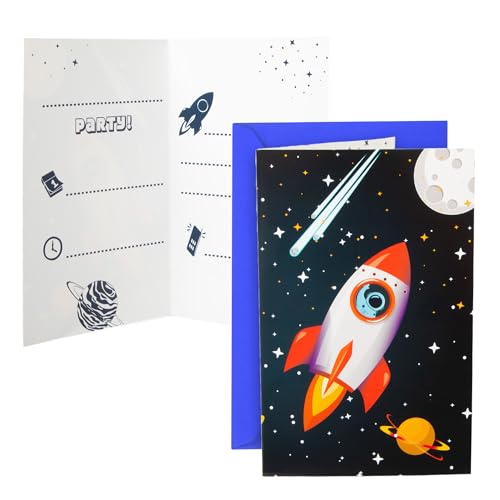 Procos PR93741 Space Rocket Space Party Einladungen mit Umschlag, FSC-Papier, 6-teilig, weiß von Procos