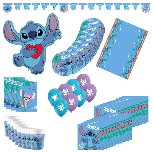 Procos - Geburtstagsdeko Stitch, 55-teiliges Set, enthält 8 Pappteller, 8 Pappbecher, 20 Servietten, Tischdecke, Girlande, 8 Luftballons, Folienballon, 8 Partytüten, Tischdeko für Kindergeburtstag Procos - Geburtstagsdeko Stitch, 55-teiliges Set, enthält 8 Pappteller, 8 Pappbecher, 20 Servietten, Tischdecke, Girlande, 8 Luftballons, Folienballon, 8 Partytüten, Tischdeko für Kindergeburtstag von Procos