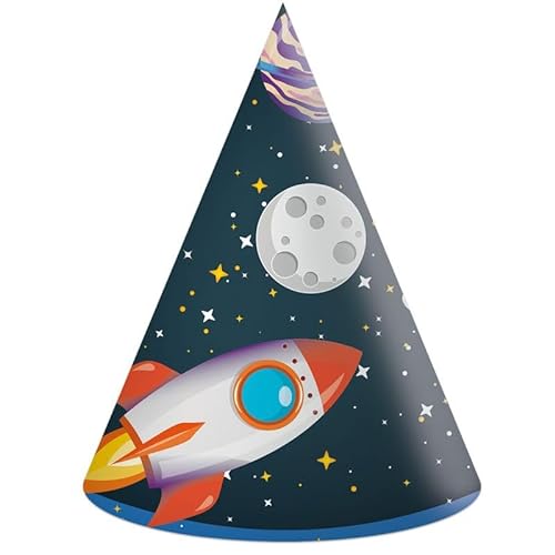 Procos - Kegel Partyhüte Rakete Astronaut Rocket Space aus FSC-Papier, 6 Stück, mehrfarbig, PR93738 von Procos