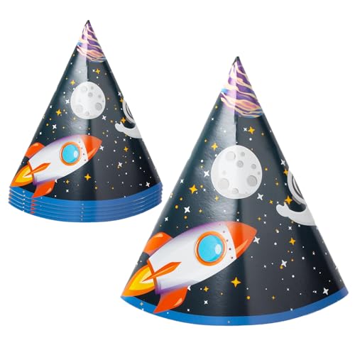 Procos - Kegel Partyhüte Rakete Astronaut Rocket Space aus FSC-Papier, 6 Stück, mehrfarbig, PR93738 von Procos