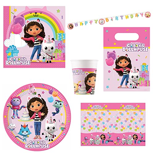 Procos PRO10245290DY - Partyset XL Gabby's Dollhouse, 46-teiliges Set, Teller, Tischdecke, Becher, Servietten, Tüten, Banner, Geschirrset, Kindergeschirr Procos PRO10245290DY - Partyset XL Gabby's Dollhouse, 46-teiliges Set, Teller, Tischdecke, Becher, Servietten, Tüten, Banner, Geschirrset, Kindergeschirr von Procos