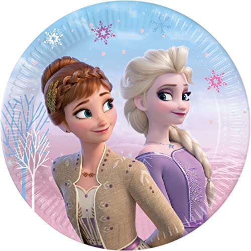 Procos - Pappteller FSC Disney Frozen II Wind Spirit (Ø20 cm), 8 Stück 16-21 cm, Hellblau, Violett, Rosa, 95042 von Procos