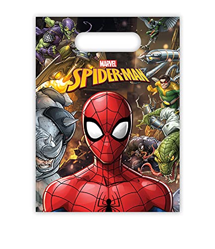 Procos 89451 - Party-Beutel Spiderman Team Up, 6 Stück, Größe 16 x 12 cm, mit Tragelasche, Tüten, Give-Away, Gast-Geschenk, Geburtstag, Mottoparty von Procos