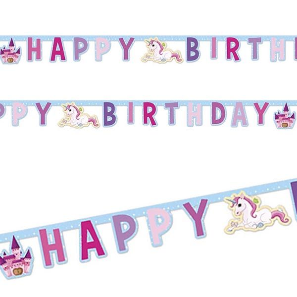 Süßes Einhorn Partykette HAPPY BIRTHDAY, 1,8m, hübsch bedruckte Pappe von Procos