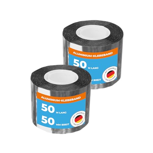 Alu PP Klebeband 50m x 50mm hitzebeständig | 2 Rollen wasserdichtes Alu Klebeband zum Reparieren Abdichten und Dämmen | Isolierband Abdichtung gegen Feuchtigkeit & Isolierung für Rohre von Produktiv Handel