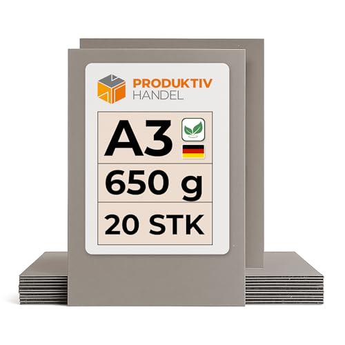 Graukarton A3-650 g/m² | 20 Bögen | Bastelkarton für Kinder & Erwachsene | Graupappe recycelt & stabil | Buchbinderpappe von Produktiv Handel Graukarton A3-650 g/m² | 20 Bögen | Bastelkarton für Kinder & Erwachsene | Graupappe recycelt & stabil | Buchbinderpappe von Produktiv Handel von Produktiv Handel