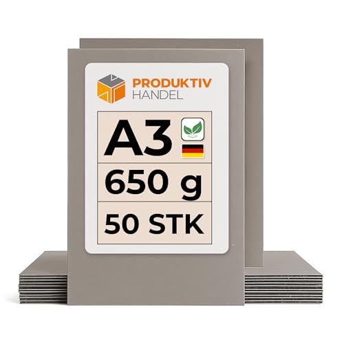Graukarton A3-650 g/m² | 50 Bögen | Bastelkarton für Kinder & Erwachsene | Graupappe recycelt & stabil | Buchbinderpappe von Produktiv Handel Graukarton A3-650 g/m² | 50 Bögen | Bastelkarton für Kinder & Erwachsene | Graupappe recycelt & stabil | Buchbinderpappe von Produktiv Handel von Produktiv Handel