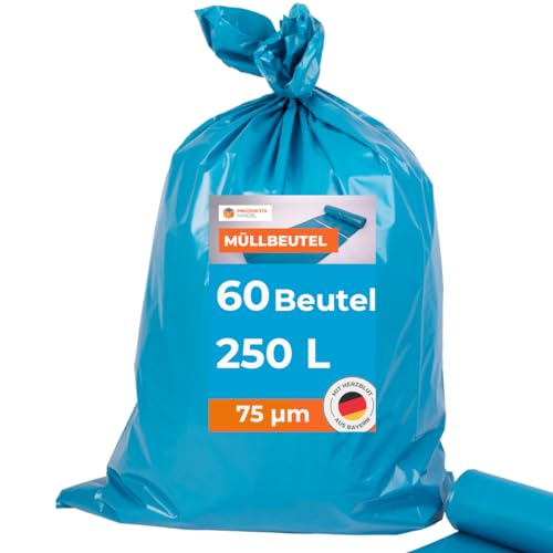 Müllsäcke 60 Stück - 6 Rollen | 250l extra große starke blaue Müllbeutel | große stabile Abfallsäcke 75µm | 100% Recyclinganteil | sehr reißfest & wasserdicht Müllsäcke 60 Stück - 6 Rollen | 250l extra große starke blaue Müllbeutel | große stabile Abfallsäcke 75µm | 100% Recyclinganteil | sehr reißfest & wasserdicht von Produktiv Handel