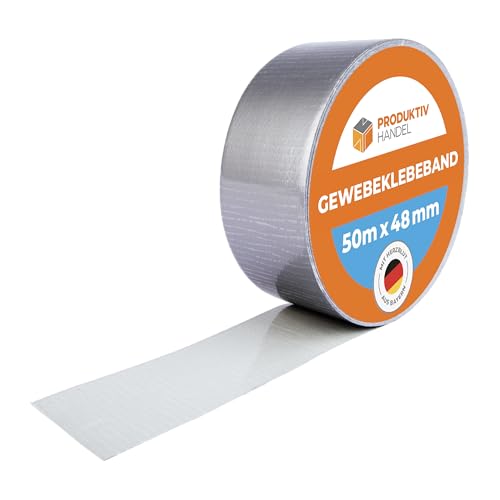 Produktiv Handel Gewebeband Silber 1 Rolle | starkes 50m x 48mm Panzertape | Duct Tape Klebeband | wasserfestes Gewebeklebeband Innen & Außen | universell einsetzbar & leicht abreißbar von Produktiv Handel