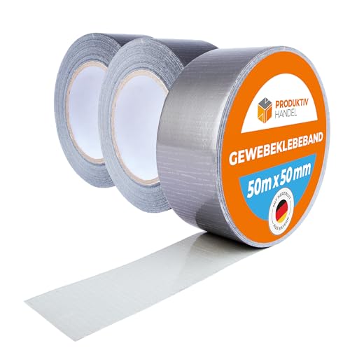 Produktiv Handel Gewebeband Silber 3 Rollen | starkes 50m x 50mm Panzertape | Duct Tape Klebeband | wasserfestes Gewebeklebeband Innen & Außen | universell einsetzbar & leicht abreißbar von Produktiv Handel