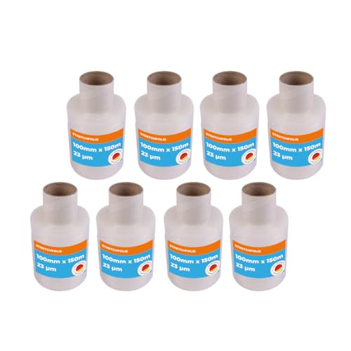 Stretchfolie 8 Rollen | 23µm Verpackungsfolie transparent | je 150m x 10cm | Mini Wickelfolie zum Verpacken | praktische, durchsichtige Strechfolienrolle von Produktiv Handel