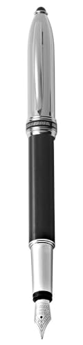 Progressio Füllfederhalter aus verchromtem Metall, schwarz, Classic, elegantes Design, mit schwarzem Etui von Progressio