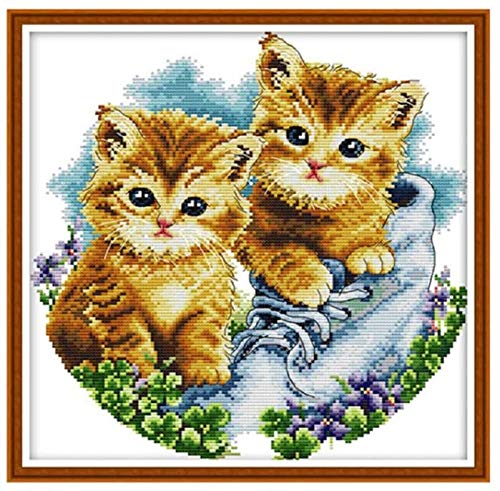 Prokreuzstich 14CT Stamped Cross Stitch Kits,Zwei Katzen-Kreuzstich-Sets Anfänger Einfache DIY Handstickerei Kit Muster Vorgedruckt: 33cm x 33cm von Prokreuzstich