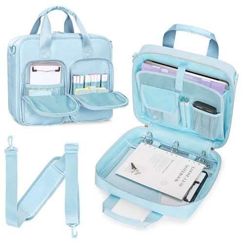 Prokva Schreibmappe mit Ringbuch, Große Fächern für 13" Laptop, Reise Aktenmappe Konferenzmappe mit Riemen, A4 Binder mit 500 Blatt Fassungscermögen, Blau (Leer Tasche) von Prokva
