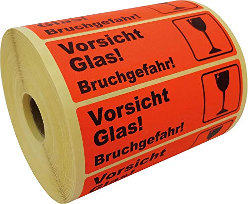 PROLAC – 1000x „VORSICHT GLAS“ Warnhinweis Aufkleber (Warnaufkleber) für zerbrechliche Warensendungen | Sticker selbstklebend | Warnetiketten Bruchgefahr | Kein Klebeband/Kleberolle von Prolac