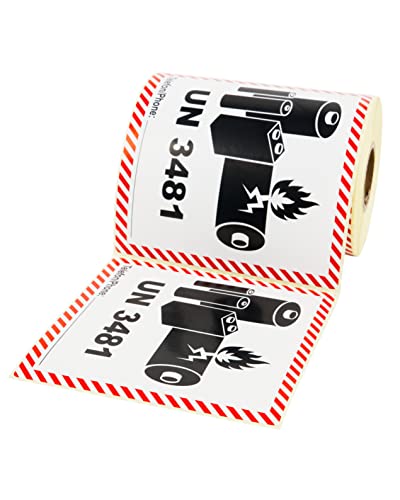 Prolac Aufkleber, Gefahrgutaufkleber UN 3481 Enthält Lithium-Ionen-Batterien, 250 Stück, 100 x 100mm, Etiketten selbstklebend, Versandetiketten, Ettiken selbstklebend, Gefahrengut Aufkleber von Prolac