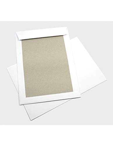 Netuno 100x weiße Versandtaschen DIN B4 B4 mit Papprückwand aus Graupappe 250 × 353 mm 400g Karton-Umschläge mit Papprücken Papprückwandtaschen groß weiß ohne Sichtfenster von Netuno
