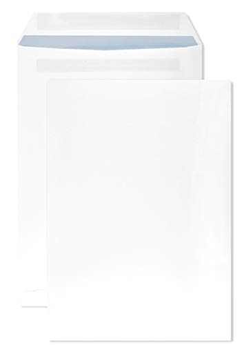 Netuno 250 Versandtaschen C4 Weiß mit blauem Innendruck 229 x 324 mm 90g Versandtaschen groß a4 selbstklebend ohne Fenster gerade Klappe Umschläge Maxibrief C4 Briefhüllen envelope big white von Netuno