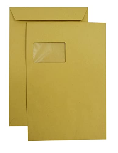 Netuno 250 Versandtaschen DIN C4 Braun 229 x 324 mm 90g braune Versandtaschen groß mit Fenster links Briefumschläge groß Fenster Maxibrief a4 braun Briefkuverts mit Sichtfenster big envelopes von Netuno