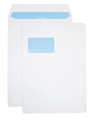 Netuno 250 Versandtaschen DIN C4 Weiß 229 x 324 mm 90g große Briefumschläge Weiß mit Fenster links haftklebend Versandtaschen groß mit Sichtfenster Großbrief a4 weiß Briefkuverts C4 envelope big von Netuno