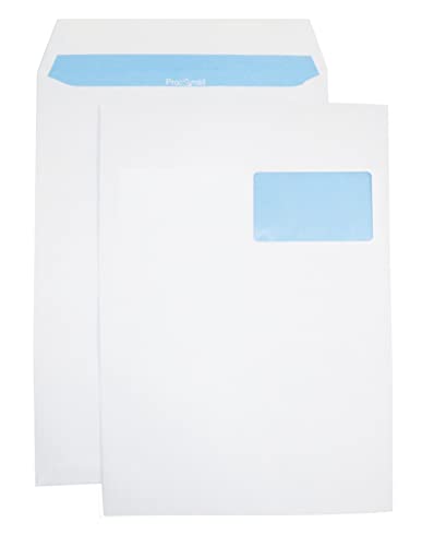 Netuno 250 Versandtaschen DIN C4 Weiß 229 x 324 mm 90g großer Briefumschlag a4 mit Fenster rechts gerade Klappe haftklebend Umschläge a4 Großbrief weiß Briefkuverts Briefhüllen C4 Geschäfts-Umschläge von Netuno