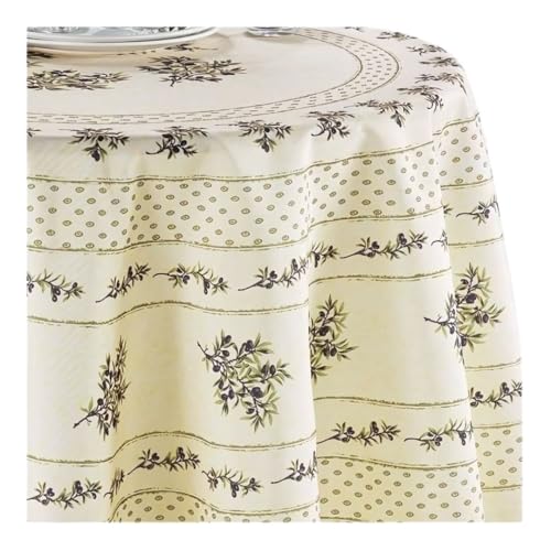 Olivou Tischdecke, Provence, fleckabweisend, 100 % Polyester (beige/grün, 180 cm) von Promo Linge