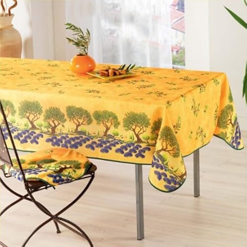 Provenzale Tischdecke, rechteckig, schmutzabweisend, 150 x 240 cm, Olivenbaum, Gelb, 100 % Polyester von Promo Linge