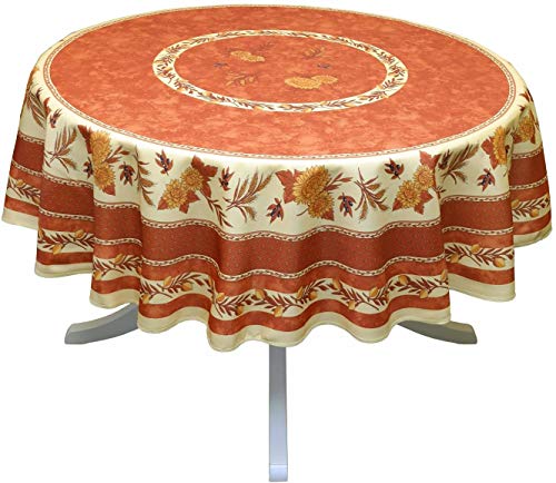 Tischdecke aus Stoff, Anti-Flecken, rund, 180 cm, Sonnenblume, Biene, Ziegelstein von Promo Linge