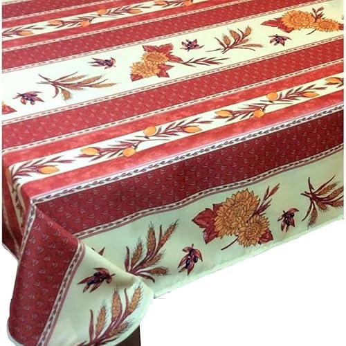 Tischdecke mit Sonnenblumenmotiv, schmutzabweisend, rechteckig, rund – viele Größen, knitterfrei, pflegeleicht – Provence-Stil, für Küche und Garten (Ziegel, 120 x 150 cm) von Promo Linge
