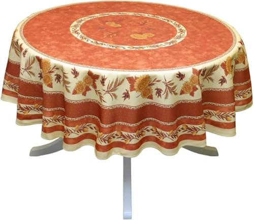 Tischdecke mit Sonnenblumenmotiv, schmutzabweisend, rechteckig, rund – viele Größen, knitterfrei, pflegeleicht – Provence-Stil, für Küche und Garten (Ziegel, 180 cm) von Promo Linge