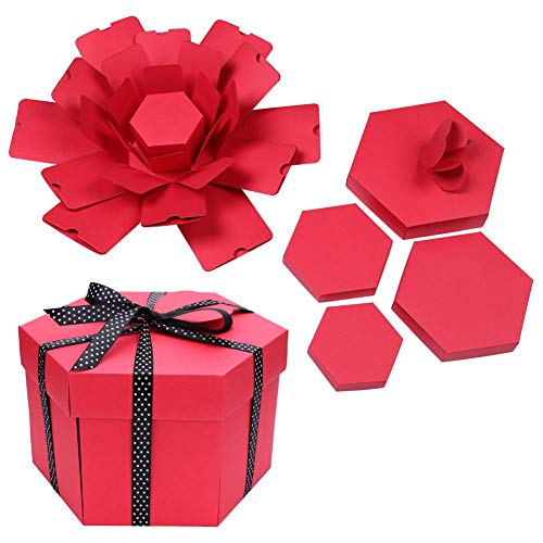 Prosperveil Explosionsbox DIY Scrapbooking Fotoalbum handgefertigte Geschenkbox Überraschung Explosion Box für Geburtstag Valentinstag Jahrestag Hochzeit Weihnachten (rot) von Prosperveil