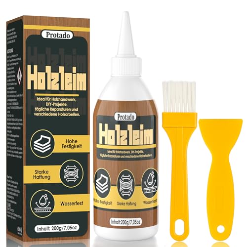 Protado Holzleim, Starker Wasserfester Holzkleber für Möbelreparatur, Heimwerken und Bastelarbeiten, Trocknet Transparent, 200 ml Protado Holzleim, Starker Wasserfester Holzkleber für Möbelreparatur, Heimwerken und Bastelarbeiten, Trocknet Transparent, 200 ml von Protado