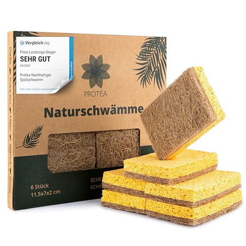 PROTEA nachhaltiger Spülschwamm Kokos Schrubber (6er Set) - wiederverwendbarer Naturschwamm, Küchenschwamm, Reinigungsschwamm - abbaubar und wiederverwendbar von Protea