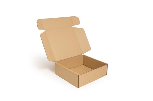 Faltkarton 10 Stück 202x200x70 mm Karton - Braun - Wellpappe - Stark 3-lagigem Karton - Versandkarton - Verpackung - Versandtaschen - Geschenkbox - Post - Warensendung - Steckverschluss - Schachtel von ProtectBox+