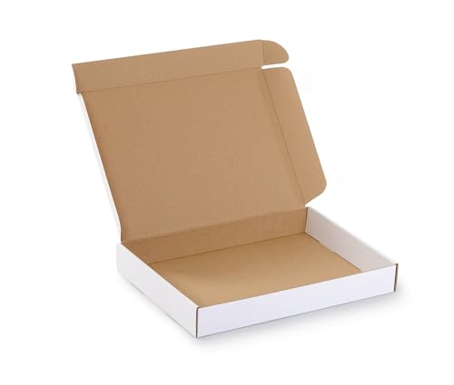 Faltkarton 10 Stück 334x244x45 mm Karton - Weiss - Wellpappe - Stark 3-lagigem Karton - Versandkarton - Verpackung - Versandtaschen - Geschenkbox - Post - Warensendung - Steckverschluss - Schachtel von ProtectBox+