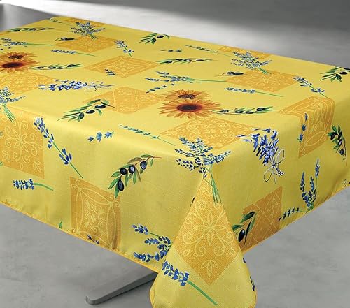 Abwaschbare Tischdecke mit Lavendel Sonnenblumen, ca. 200x150 cm, Antitache, Provence-Tischdecke (Gelb, 200x150 cm) von Provencestoffe