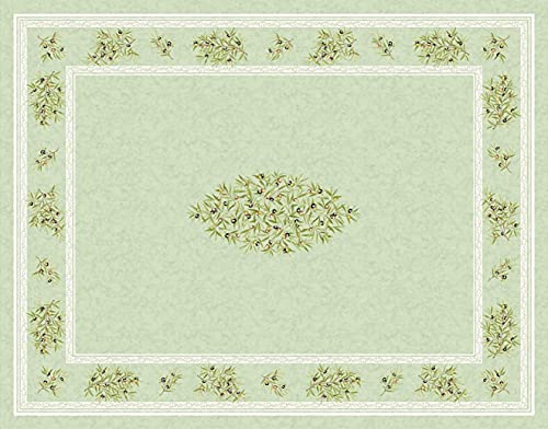 Provence-Tischdecke Maussane, grün (Vert) Oliven, ca. 155x200 cm Baumwolle von Provencestoffe.com