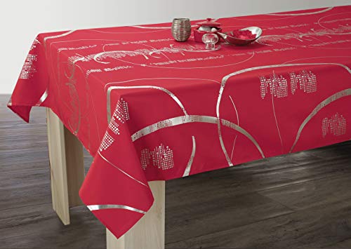 Provencestoffe.com Weihnachtstischdecke, Antitache, Lotuseffekt mit silberner Musterung (Rot-Silber 240x150cm) von Provencestoffe.com