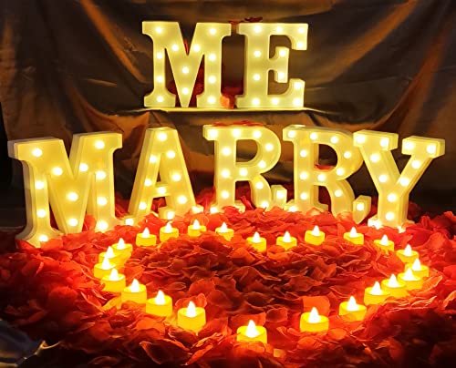 Marry Me LED-Buchstaben, Antragsdekoration, "Will You Marry Me"-Zeichen, 2000 Stück Rosenblätter, 24 Stück, romantische, niedliche Liebeskerzen für romantische Antrag, Verlobung, Hochzeit, Party von Proyatech
