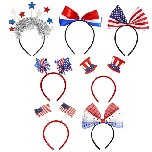 Proypiax 4. Juli Stirnbänder, Unabhängigkeitstag Stirnband - Haarzubehör Veteranen Party Gefälligkeiten - Patriotische Partyversorgungen Set von 7 Hair -Reifen für den 4. Juli Memorial Day Veterans von Proypiax