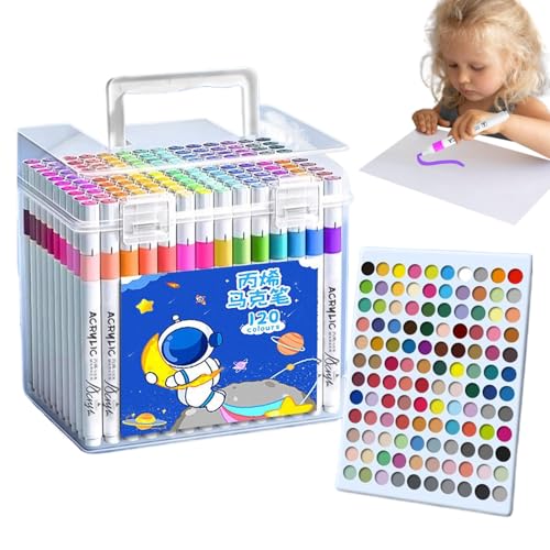 Proypiax Acrylic Marker,Malfaserstifte Für Kinder | 120 Farben Schnelltrocknende Malstifte Für Skizzen Kunst Basteln Scrapbooking Schule Unterrichtsbedarf von Proypiax
