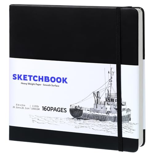 Hardcover-Skizzenbuch, 55,3 kg/180 g/m², Skizzenbuch zum Zeichnen, Malen, 160 Seiten/80 Blatt, quadratischer Skizzenblock, 20,3 x 20,3 cm Zeichenbuch, Kunstbedarf für Teenager, Erwachsene, Künstler Hardcover-Skizzenbuch, 55,3 kg/180 g/m², Skizzenbuch zum Zeichnen, Malen, 160 Seiten/80 Blatt, quadratischer Skizzenblock, 20,3 x 20,3 cm Zeichenbuch, Kunstbedarf für Teenager, Erwachsene, Künstler von Prudiut