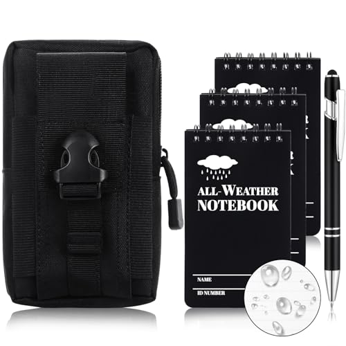 Prudiut 3 × 12,7 cm wasserdichter Notizblock Notizbuch mit wetterfestem Stift und Stoff-Notizbuchhülle, Schreiben im Regen, Taschennotizbuch, wasserdicht, kleiner Notizblock für Outdoor-Aktivitäten von Prudiut