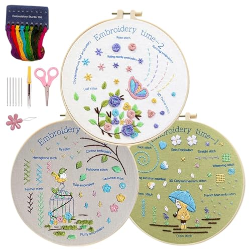 Pruojhw Anfänger-Stickset für Erwachsene, Anfänger-Stickset, 3 Sets Kreuzstich-Kits für Anfänger | Schritt für Schritt Anleitung, Nadelstich-Kits, Nähset Pruojhw Anfänger-Stickset für Erwachsene, Anfänger-Stickset, 3 Sets Kreuzstich-Kits für Anfänger | Schritt für Schritt Anleitung, Nadelstich-Kits, Nähset von Pruojhw