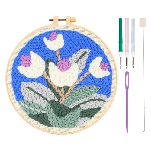 Pruojhw Blumenstickerei Set, Blumen Stanzen Nadel Set, Punch Nadel Stickset, Einfache Stickerei Kit und Kreatives Handwerk Set für Frauen Anfänger von Pruojhw