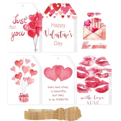 Pruojhw Happy Valentine's Etiketten, Valentinstag-Dekoration, 60 x Etiketten mit Kordeln, Papieretiketten für Valentinstag mit Löchern, Liebesetiketten für den Pruojhw Happy Valentine's Etiketten, Valentinstag-Dekoration, 60 x Etiketten mit Kordeln, Papieretiketten für Valentinstag mit Löchern, Liebesetiketten für den von Pruojhw